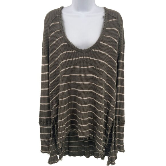 Free People Sweaters - Free People Sunset Park Striped Thermal Top Oversized Slouchy Distressed Medium